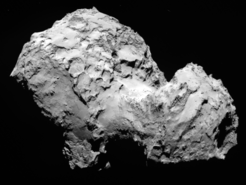 This image of comet 67P/Churyumov-Gerasimenko that was obtained on August 3rd, 2014 shows very different surface structures such as steep slopes and wide planes.